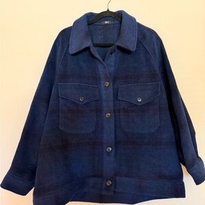 Uniqlo:C Oversized Dark Blue Plaid Shirt Jacket for Women